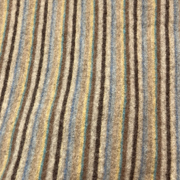 Christina Chiti WOOL shawl SCARF Tan Blue Cream STRIPED SHAWL fringe Wrap 17x65” - Picture 5 of 16